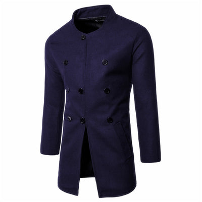 Men's Fashion Slim Neck Three Row Woolen Coat