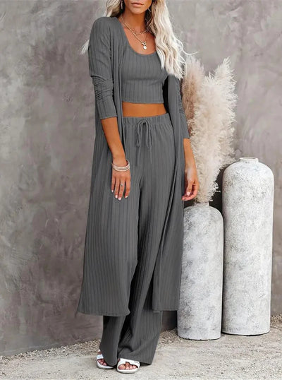 Knitwear Cardigan With Vest Pants Three-piece Set