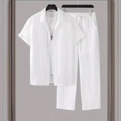 Shirt Breasted Lapel Suit Men Striped Short-sleeved
