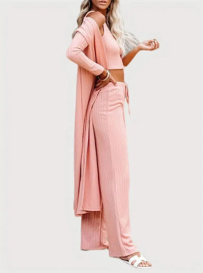 Knitwear Cardigan With Vest Pants Three-piece Set