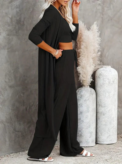 Knitwear Cardigan With Vest Pants Three-piece Set