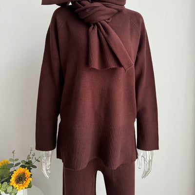 Women's Knitted Sweater Wide Leg Pants Suit