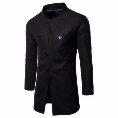 Men's Fashion Slim Neck Three Row Woolen Coat