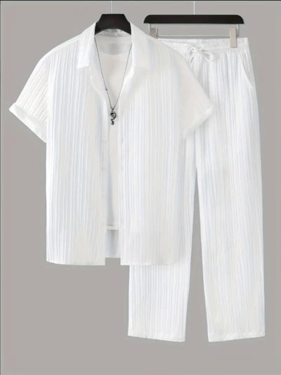 Shirt Breasted Lapel Suit Men Striped Short-sleeved