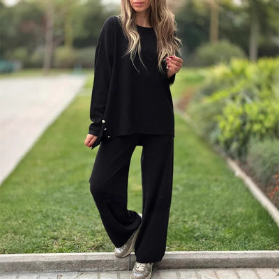 Casual Wide-leg Pants Round Neck Long Sleeve