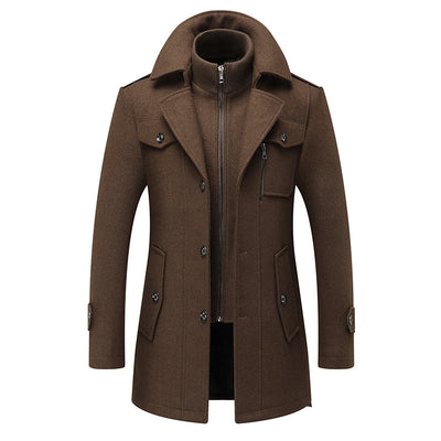 Fashion Men's Woolen Coat Double Collar Cold-resistant