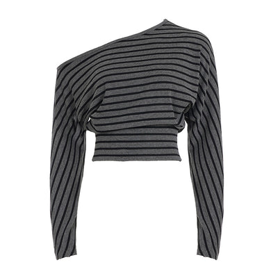 Girls Casual Striped Off-shoulder Long-sleeve Top And Shorts Set
