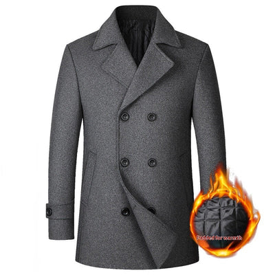 Fashion Double-breasted Lapel Mid-length Wool Men's Coat