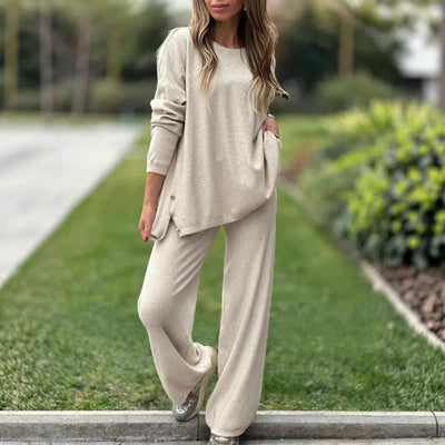 Casual Wide-leg Pants Round Neck Long Sleeve