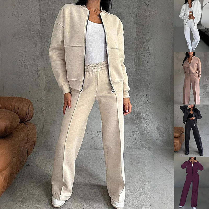 Women's Suits Zipper Jacket And Wide Leg Pants