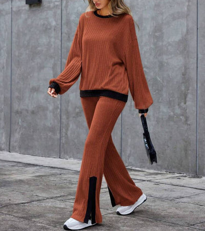 Autumn And Winter Casual Loose High-waist Slit Set