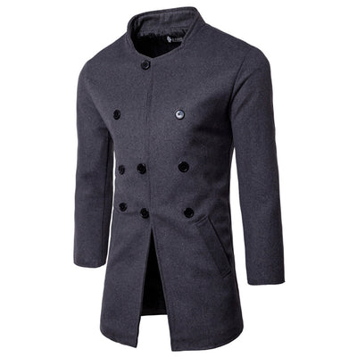 Men's Fashion Slim Neck Three Row Woolen Coat
