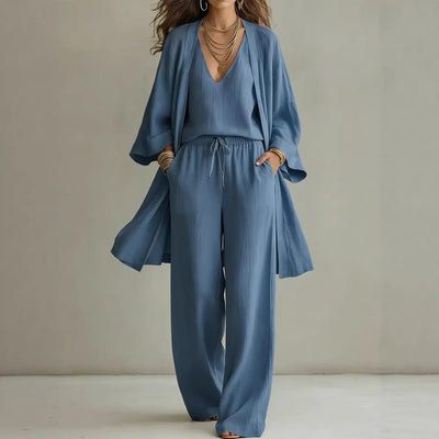 Women's V-Neck Cardigan Vest Pockets Long Pants