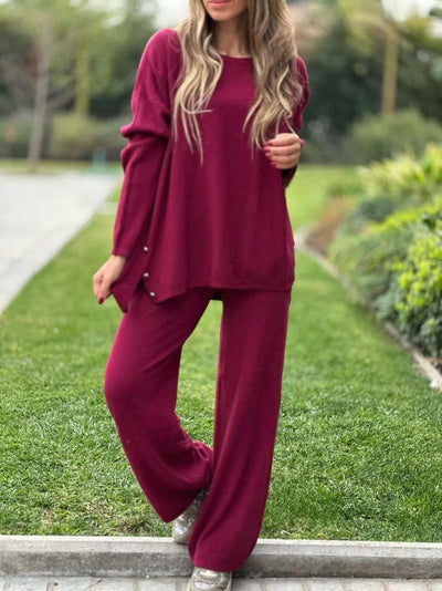 Casual Wide-leg Pants Round Neck Long Sleeve