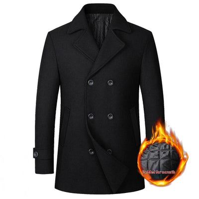 Fashion Double-breasted Lapel Mid-length Wool Men's Coat