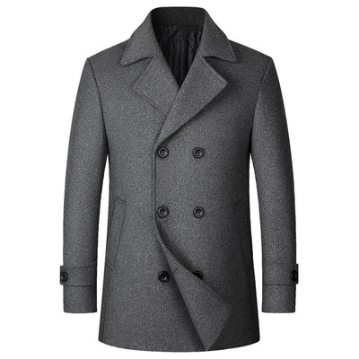 Fashion Double-breasted Lapel Mid-length Wool Men's Coat