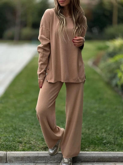Casual Wide-leg Pants Round Neck Long Sleeve