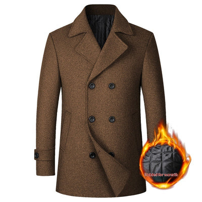 Fashion Double-breasted Lapel Mid-length Wool Men's Coat