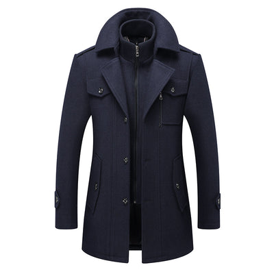 Fashion Men's Woolen Coat Double Collar Cold-resistant