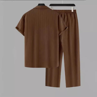 Shirt Breasted Lapel Suit Men Striped Short-sleeved