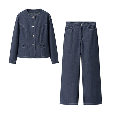 Women's Fashion Round-neck Top High-waist Pants Suit