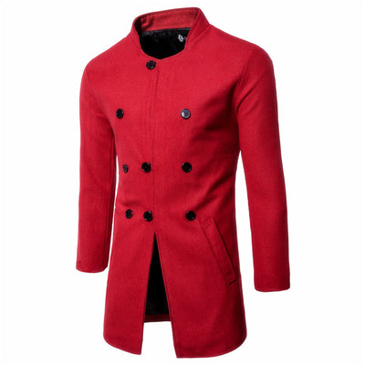 Men's Fashion Slim Neck Three Row Woolen Coat