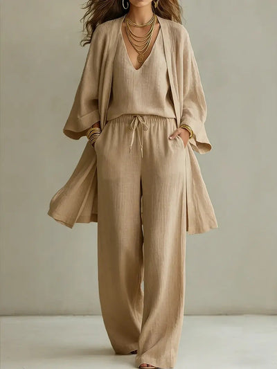 Women's V-Neck Cardigan Vest Pockets Long Pants