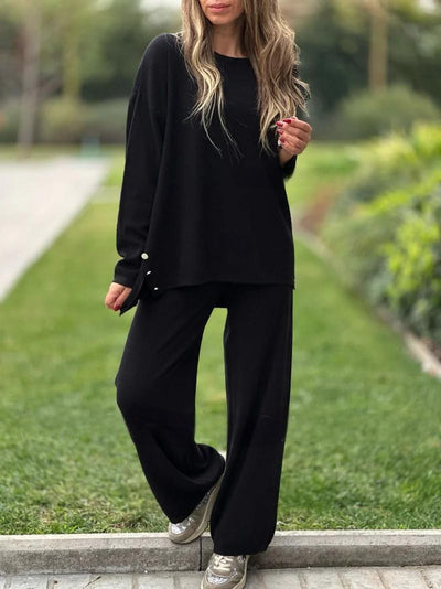 Casual Wide-leg Pants Round Neck Long Sleeve