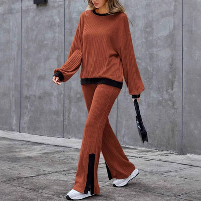 Autumn And Winter Casual Loose High-waist Slit Set