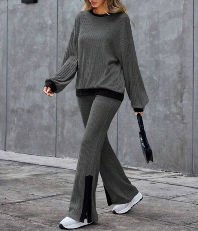 Autumn And Winter Casual Loose High-waist Slit Set