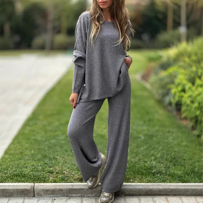 Casual Wide-leg Pants Round Neck Long Sleeve