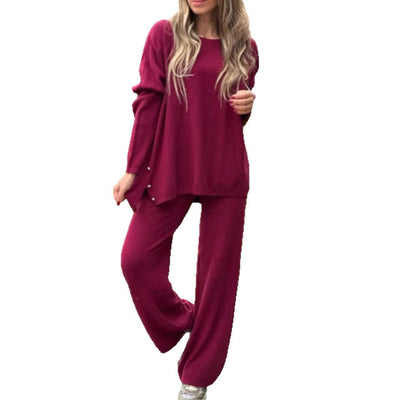 Casual Wide-leg Pants Round Neck Long Sleeve