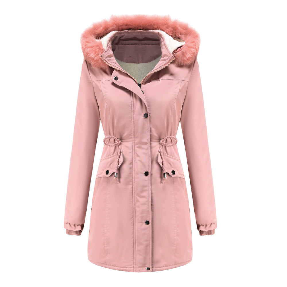 Cotton Velvet Hat Big Fur Collar Coat