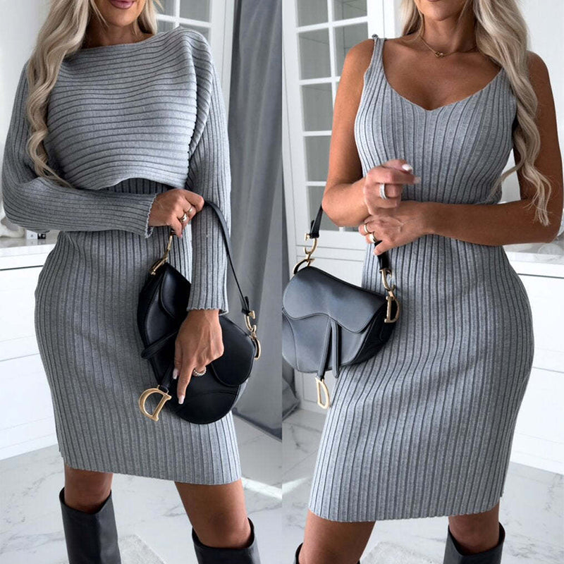 Women's Solid Stripe Long-sleeved 2pcs Suit