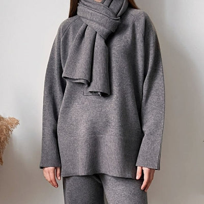 Women's Knitted Sweater Wide Leg Pants Suit