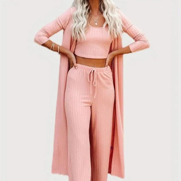 Knitwear Cardigan With Vest Pants Three-piece Set