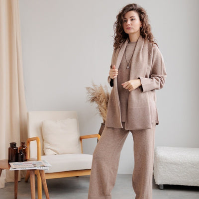 Women's Knitted Sweater Wide Leg Pants Suit