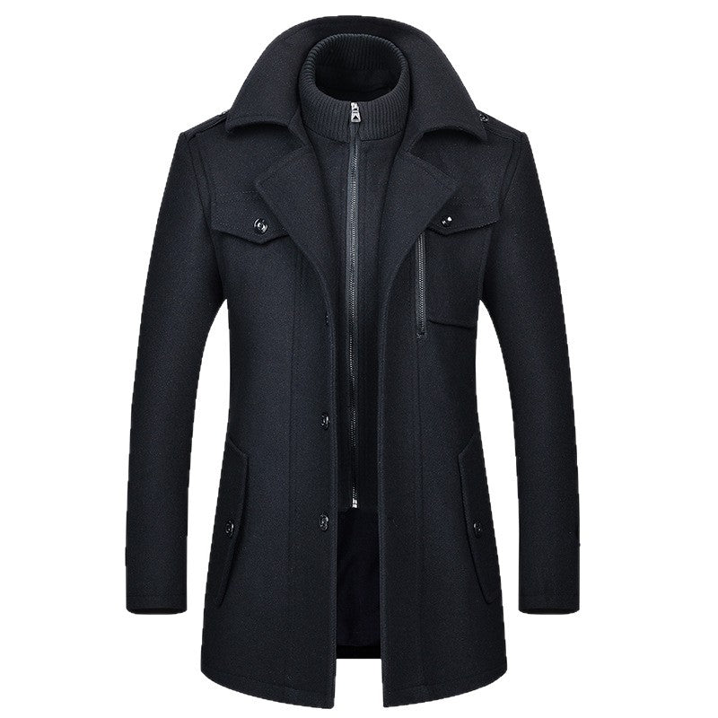 Fashion Men's Woolen Coat Double Collar Cold-resistant